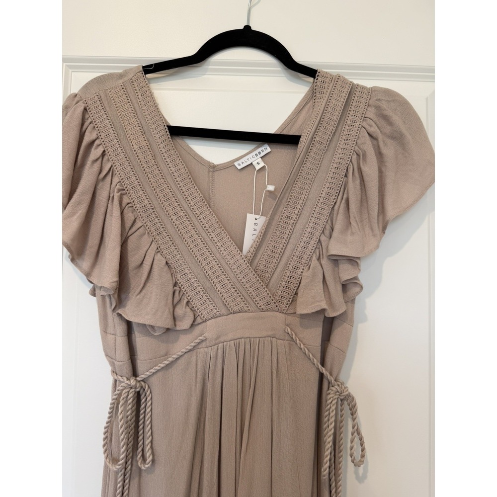Baltic Born Tan Flowy Maxi Short Sleeve Dress Size Small NWT